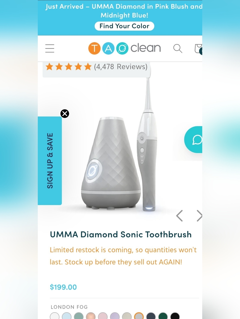 Umma Diamond London Fog Gray Sonic Toothbrush Set Gift